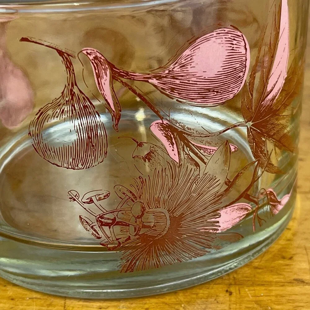 Vtg Midcentury MCM Glass Ice Bucket Passion Flower